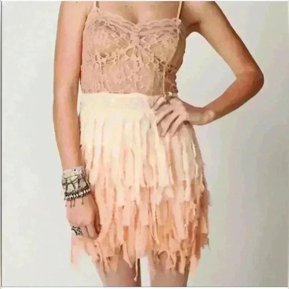 RARE VINTAGE FREE PEOPLE ombré FEATHER SLIP DRESS sz small S - Picture 1 of 14